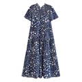 Donkerblauwe bloemen maxi-jurk met ruches en smokwerk details voor de zomerstijl - S / Navy Bloemenstijl