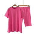 Damen Y2K Zweiteiler in Rosarot mit Oversized T-Shirt und passender Radlerhose - S / Rosarot
