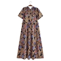 Floral print layered maxi dress with smocking detail and short sleeves on wooden hanger - Colorful Floral