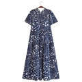 Short sleeve tiered maxi dress in navy blue with white floral print and elastic bust - Deep Blue Floral