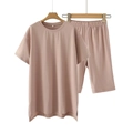 Dusty pink two-piece Y2K streetwear set with side-slit t-shirt and elastic shorts - Light Coffee