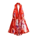 Y2K zomerse halter-minijurk met tie-dye print, rode en paarse V-hals en een open rug ontwerp - XS / Rood Paars Wit Tie-dye