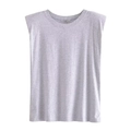Detail of light grey sleeveless T-shirt with padded shoulders and knit texture - S / Gray