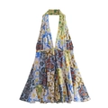 Y2K halter-minijurk met kleurrijke madeliefjesprint en een diepe V-halslijn ontwerp - XS / Madeliefjes Bloemenprint