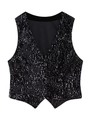 Gilet nero con paillettes senza maniche con scollo a V e vestibilità slim da donna - S / Nero