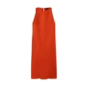 Vestido halter sin mangas rojo anaranjado brillante con acabado satinado y corte recto - S / Rojo Coral