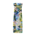 Detail of ruched floral print bodycon dress featuring artistic colorful abstract painting pattern - Sky Blue