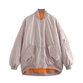 Chaqueta bomber Y2K para mujer en malva claro con forro naranja en contraste y cremallera metálica - S / Rosa Púrpura