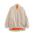 Chaqueta bomber beige oversize con forro naranja y bolsillo utilitario en manga - S / Beige