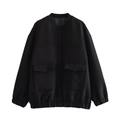 Relaxed Y2K black bomber jacket with standing collar and large utility flap pockets - S / Black