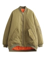 Chaqueta bomber verde oliva con forro naranja y ribetes acanalados de estilo Y2K oversize - S / verde oliva