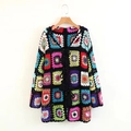 Böhmischer Granny-Square Häkel-Cardigan mit bunten Patchwork-Mustern und Quasten - Einheitsgröße / Wie gezeigt