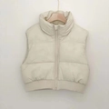 Chaleco acolchado corto Y2K para mujer en color crema con cuello alto y bajo elástico - XS / Blanco Roto
