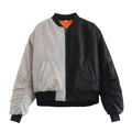 Zweifarbige Y2K Bomberjacke in Schwarz und Grau mit orangefarbenem Innenfutter - S / Grau & Schwarz