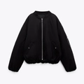 Chaqueta bomber negra Y2K de corte holgado con cremallera metálica y bolsillo práctico en manga - XS / Negro