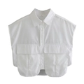 White sleeveless Y2K cropped shirt with lapel collar and large flap pockets - S / White