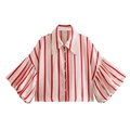 Camicia oversize a righe rosse e bianche con maniche a sbuffo in stile Y2K estivo - S / Riga Rossa