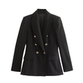 Getailleerde zwarte blazer voor dames met gouden knopen en dubbele rij knopen - XS / Zwart