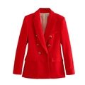 Chique rode double-breasted slim fit blazer voor dames met getextureerde gouden knopen - XS / Rood