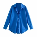 Royal blue Y2K poplin shirt with long sleeves and button-down front in a loose fit - XS / Aquamarine