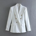 Nauwsluitende witte damesblazer met dubbele rij knopen en gouden knopen in twill - XS / Wit