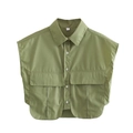Y2K military green sleeveless lapel shirt with flap pockets and white buttons - S / Olive Green