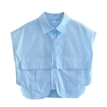 Y2K style light blue sleeveless shirt with lapel collar and double chest pockets - Light Blue