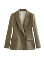Getailleerde damesblazer met dubbele knopenrij in kaki met piek revers en gouden knopen - XS / Khaki