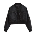 Giacca bomber corta nera stile Y2K con tasche cargo e chiusura a zip metallica - Taglia unica / Nero