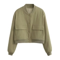Giacca bomber Y2K verde oliva con colletto dritto e due tasche frontali applicate - S / Verde Militare