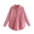 Y2K style loose pink poplin shirt for women with classic collar and white buttons - XS / Dusky Pink