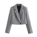 Close-up of the black and white houndstooth pattern and notched lapel on cropped jacket - S / Black and White Houndstooth Cropped Blazer
