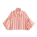 Camicia corta Y2K con strisce verticali rosse e bianche e maniche a lanterna ampie - S / Strisce Arancioni