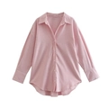 Pink and white vertical striped long sleeve poplin shirt in a loose oversized casual fit - XS / Pink Red Striped