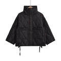 Women's black quilted high-collar puff jacket with gourd stitching and drawstring waist - XS / Black