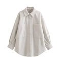 Minimalist light grey long sleeve shacket with lapel collar and large patch pockets - Off-White