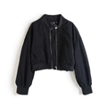 Chaqueta bomber corta negra Y2K para mujer con cuello acanalado y cremallera frontal - XS / Negro