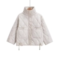 Y2K wave-quilted padded jacket in cream white featuring high collar and drawstring pockets - XS / White