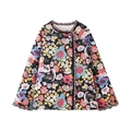 Detalle de chaqueta acolchada floral con cuello de volantes y forro cálido de felpa - S / Negro Floral Multicolor