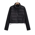 Short black puffer jacket featuring a contrast sleeve design and adjustable drawstring hem - XS / Black
