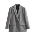 Dames blazer in middengrijs, double-breasted met reverskraag en grote klepzakken - XS / Grijs