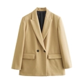 Khaki damesblazer in Y2K-stijl met reverskraag en tweeknoopssluiting voor de herfst - XS / Khaki