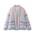 Y2K vintage gewatteerde jas in wit met levendige blauwe en oranje paisley-patronen - XS / Vintage Print