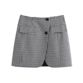 Y2K style black and white houndstooth mini skirt with decorative double buttons and flaps - S / Black and White Houndstooth Wrap Mini Skirt