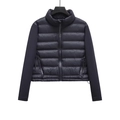 Women's Y2K minimalist padded jacket in glossy black featuring matte tech sleeves - XS / Dark Gray