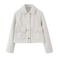 Chaqueta corta de tweed gris claro estilo Y2K con cuello camisero y botones de metal - XS / Blanco Roto