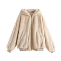 Detail van de crèmewitte faux fur textuur en elastische manchetten van het bomberjack - S / Broken Wit