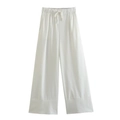 Pantaloni bianchi da donna in misto lino con coulisse elastica in vita e gamba larga - XS / Pantaloni Bianchi