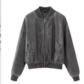 Giacca bomber Y2K grigio scuro lavato con bordi a costine a righe e finitura vintage - XS / Grigio