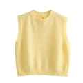 Y2K style light yellow sleeveless knitted sweater vest with ribbed crew neck design - S / Yellow